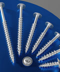 White Pocket Hole Screws Set Size Eight By Two And A Half Inch, Seventy Pieces, Self Tapping Wood Screws With Round Head And Square Drive