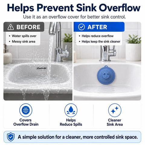 Six Inch Sleek Silicone Tub Stopper, Heavy Duty Bathtub Drain Plug With Rock Solid Suction Grip, Reusable No Fuss Anti Clog Kitchen Sink And Shower Cover, Blue used to prevent overflow in a sink.