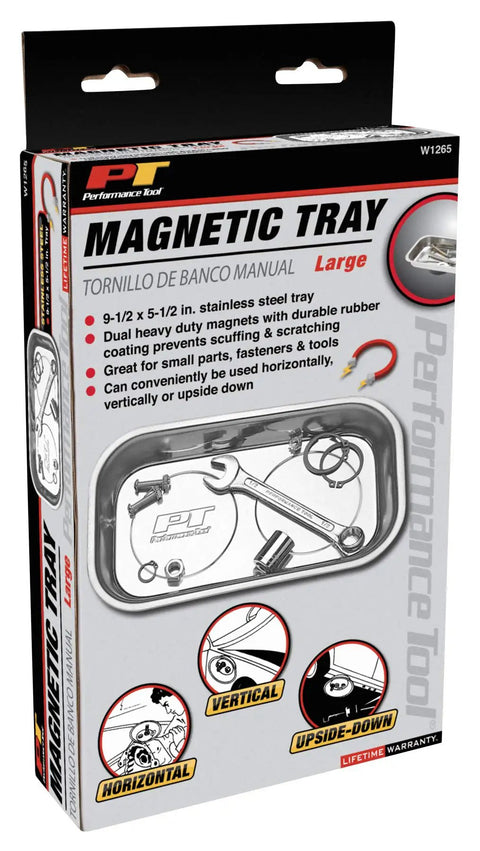 Packaging of Large Magnetic Nut And Bolt Tray For Workbench Projects, Heavy Duty Stainless Steel Organizer, dual strong magnets.