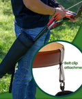Back Archery Quiver Holder with adjustable strap and belt clip shown with arrows and bow outdoors