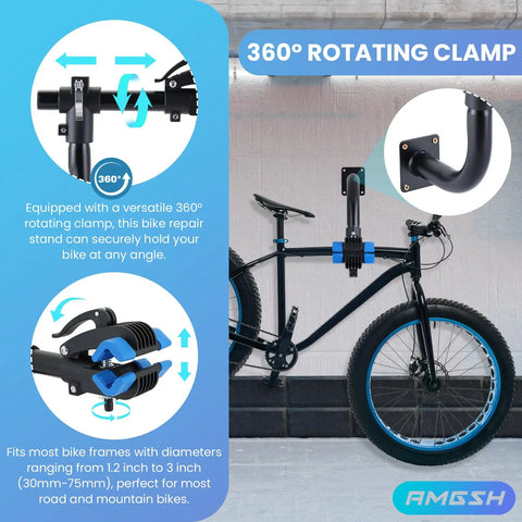 Curved Wall Mount Bike Repair Stand With Adjustable Clamp Space Saving Wall Workbench For Road And Mountain Bikes secure mounting