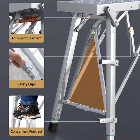 Close-up of Heavy Duty Portable Scaffolding And Adjustable Work Platform With Rock Solid Stability features including safety clips.
