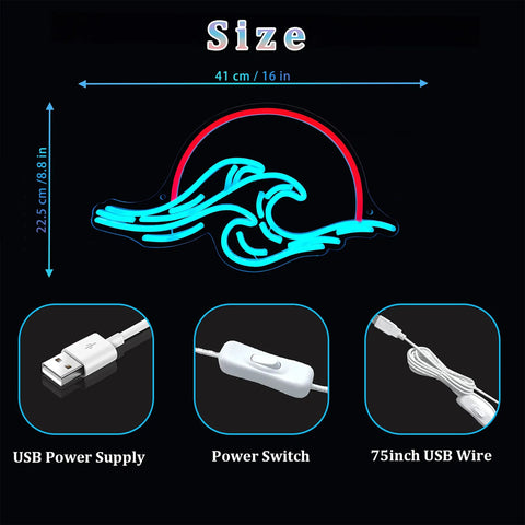 Sunset Neon Sign Wall Decor LED Light For Bedroom Living Room Bar And Party USB powered with power switch and 8.8x16 size