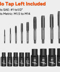 Magnetic Tap Socket Set Twelve Piece For One Quarter Inch And Three Eighths Inch Drive With various tap sizes, steel material