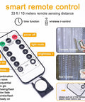 Remote control and setup guide for Fairy Curtain Lights 300 LED White Window Curtain String Lights, USB/Battery powered.
