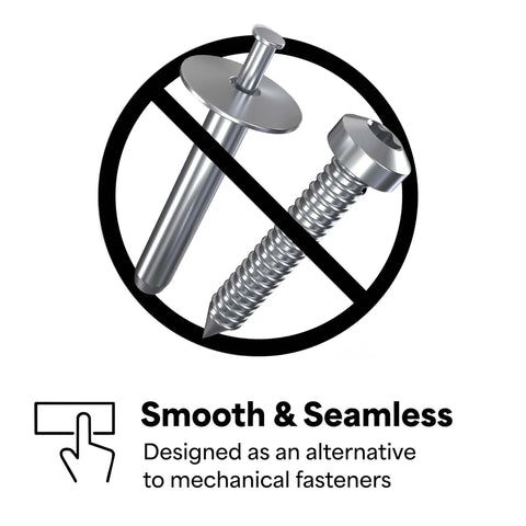 Illustration of bolts and screws crossed out, highlighting Heavy Duty Mounting Tape 4910 Clear 6 Inch By 5 Yards Double Sided Permanent Adhesive.