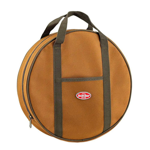 Brown Cable Bag For Trucks And Rigs with web carry handles, exterior pocket, and zippered main compartment, fits spare wheel.
