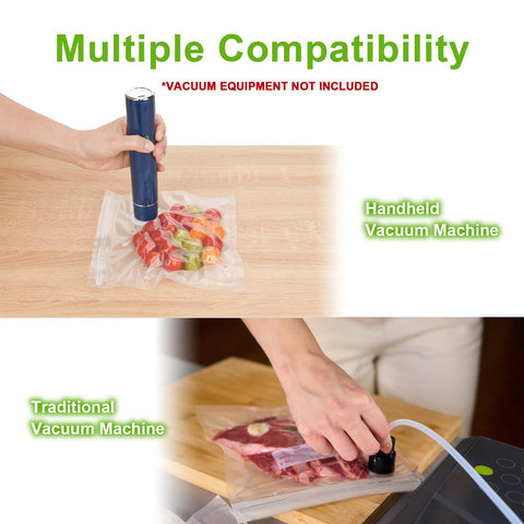 Using 60 Pack Vacuum Sealer Bags For Food BPA Free Reusable With Upgraded Air Valve with handheld and external vacuum sealers