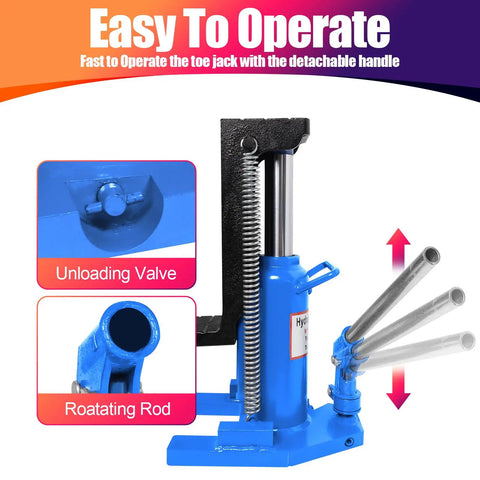 Bulletproof 20 Ton Hydraulic Toe Jack and Bottle Jack Kit Featuring Detachable Swivel Grip for Easy Low Clearance Lifts Slick Auto Shop Tool with unloading valve and rotting rod.