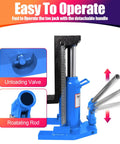 Badass 20 Ton Hydraulic Bottle Toe Jack With A Snappy Rotating Handle Made From Tough Steel For Daily Garage Grind Or Emergency Towing Runs With easy to operate unloading valve and detachable handle.