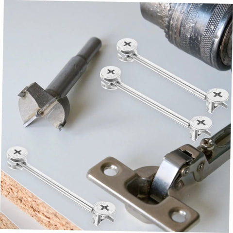Heavy Duty Furniture Cam Lock Fittings Kit For Cabinets 20 Sets With Double Headed Connectors, rods, hinge, and drill bit