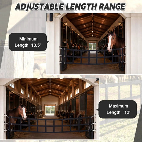 Dang Solid 12 By 20 Foot Polyester Horse Stall Guard featuring adjustable length with maximum 12' and minimum 10.5' options.