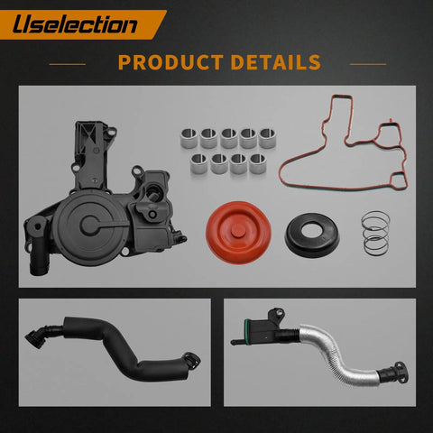 PCV Valve Engine Crankcase Vent Oil Separator Breather Hose Kit For Audi A3 A4 A5 Q5 TT Beetle CC Jetta Passat Tiguan 1.8L 2.0L TSI Drop In Replacement OE Numbers 06H103495AH 06H103495A 06H103495B 06H103495AC components layout on gray background.