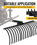 49 Inch Landscape Rake Attachment With 17 Spring Steel Tines for Lawn Tractors and ATV UTVs, shown with adjustable angle feature.
