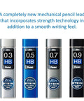 Ultimate Drafting Pencil Set With 0.3mm 0.5mm 0.7mm And 0.9mm Leads, showing four lead refills with HB grade and colored cases.