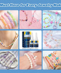 Collage of jewelry made with Bracelet Glue For Elastic String Knots And Bead Charms, Clear Clay Beads Adhesive For Jewelry Making, Punctuation Beads And Bead Craft Kit, Suitable For Plastic Bracelet Stretchy Cord, 100g.