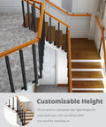 Badass Black Metal Square Stair Railing Kit Including 20 Pieces Adjustable Deck Guardrail Posts For Indoor Outdoor Steps Patio Terrace No Fuss Diy Setup showcasing customizable height on indoor staircase.
