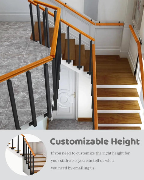 Heavy Duty Metal Staircase Balusters Side Mount Railing Kit Hella Sturdy Iron Posts With Fresh Gold Coating displayed in a staircase