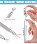 13 Piece Piercing Ball Grabber Tool Set for Easy Jewelry Changes with quad prong design shown in hand.