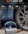 Portable Tire Inflator Air Compressor For Cars, Bikes, And More With 150 PSI, LCD Dual Screen in use with car tire