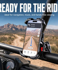Heavy Duty UTV Phone Mount Designed For Gator Xuv845r Models holds smartphone for navigation on off-road trails.