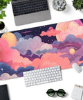 Cute Desk Pad With Kawaii Clouds In Pink And Purple XXL Full Desk Mat For Gaming And Work 31.5 By 15.7 Inches on desk