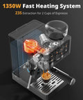 Espresso Machine With Burr Grinder And 20 Bar Pressure, Milk Frother Steam Wand in stainless steel, cutaway view showing internal components.