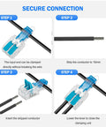 Premium 30 Piece T Tap Wire Connectors Kit For Fast No Strip Low Voltage Splicing 1 In 2 Out Push In Quick Connects Compatible With 20-14 AWG Cables, secure connection steps
