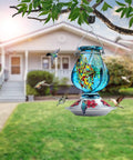 Hand Blown Glass Hummingbird Feeder With Ant Moat And Bee Proof Ports For Outdoor Hanging Leak Proof 360 Degree Perch 22 Ounce Blue