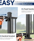 Installation process of Heavy Duty Aluminum Railing Brackets 4 Pack With Stair Foot for Angled Decks and Porches.