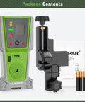 Laser Level Receiver With Pulse Mode For All Pro And Everyday Laser Levels, A Real Workhorse, Accurate Plus Or Minus One Seventeenth Inch, Up To 200 Ft Range, Green And Red Beams, Two Sided LED Prompt, Magnetic Mount, And Clamp Included, with clamp and batteries