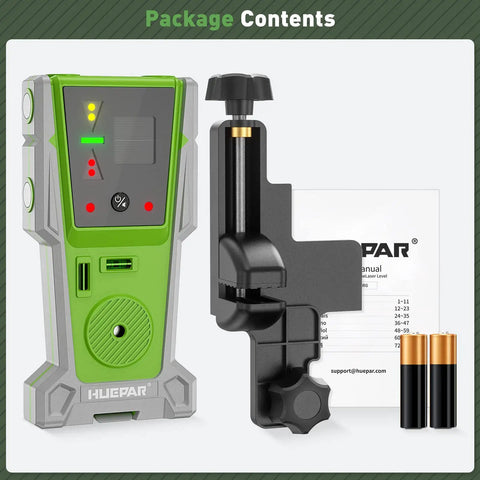 Laser Level Receiver With Pulse Mode For All Pro And Everyday Laser Levels, A Real Workhorse, Accurate Plus Or Minus One Seventeenth Inch, Up To 200 Ft Range, Green And Red Beams, Two Sided LED Prompt, Magnetic Mount, And Clamp Included, with clamp and batteries