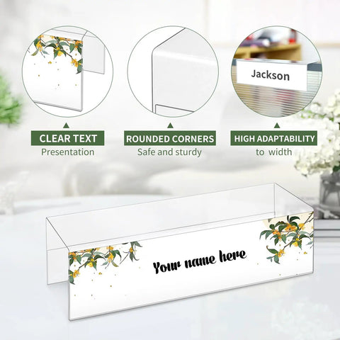 Set Of 10 Clear Cubicle Name Plate Holders For 2.25 Inch Wall Cubicle Signs showcasing clear text and rounded corners