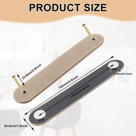 Six Piece Leather Furniture Handles Set For Drawers And Cabinets 5.6 Inch Leather Drawer Pulls With Screws shown with dimensions