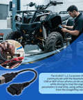 Six Pin To OBD2 CAN Diagnostic Tool Cable Adapter in use for BRP Can-Am ATV scan with a mechanic and OBD II 16 Pin to 6 Pin connector.