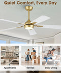 52 Inch White Gold Ceiling Fan With Light And Remote DC Motor 6 Speeds Reversible Dimmable 3CCT LED Modern Sleek Ceiling Fan