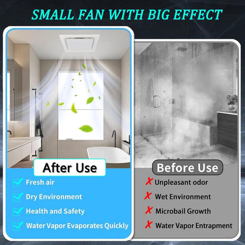 Before and after effects of Super Quiet High Airflow Motor Assembly Upgrade For Bathroom Ceiling Fans 9417 9417D 9417DN 9427