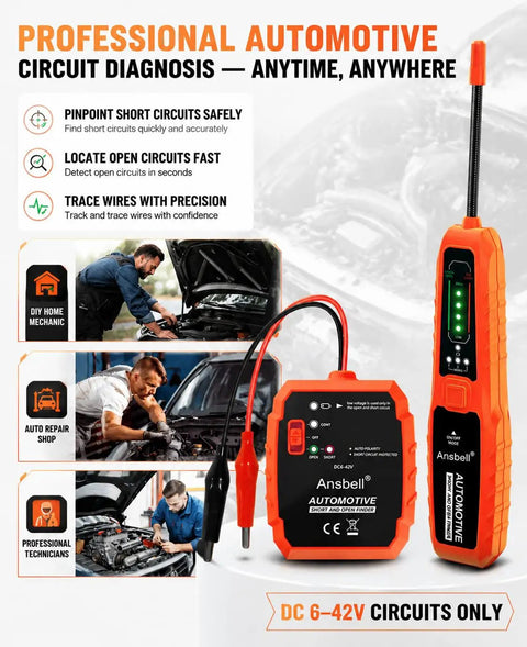 Gearhead Approved Circuit Tracer And Short Open Finder With Synced Led Bars And Audible Tone Generator For Hassle Free DC 6 To 42 V Car Truck Wiring Diagnostics with diagnostic features shown.