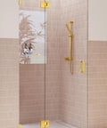 Polished Brass Frameless Shower Door Hinge With EnduroShield Glass Coating 78 Inch Tall By 40 Inch Wide Glass Enclosure Hardware Built To Last Heavy Duty Easy Install For Modern Shower Doors And Glass Panels in gold on glass shower door
