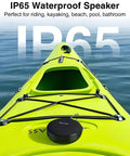 Cycling Bluetooth Speaker For Bike With IP65 Waterproof Build on a kayak showing durability for outdoor use.