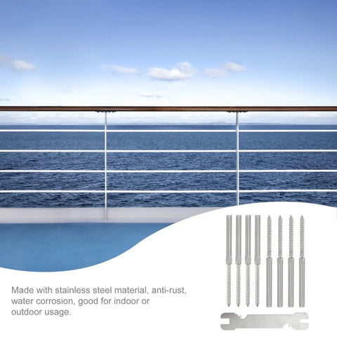Stainless Steel Thread Lag Screws Three Sixteenth Inch Left And Right Hand Thread Cable Railing Kit with ocean deck view