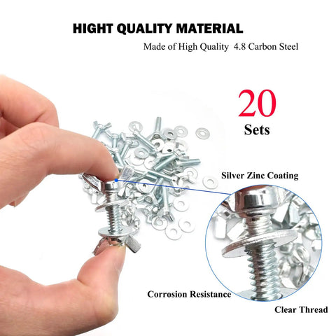 Assorted Wing Bolts And Nuts Kit With Washers For Quick Setup 20 1/4-20 By 1 Wing Screws, silver zinc coated, in hand view