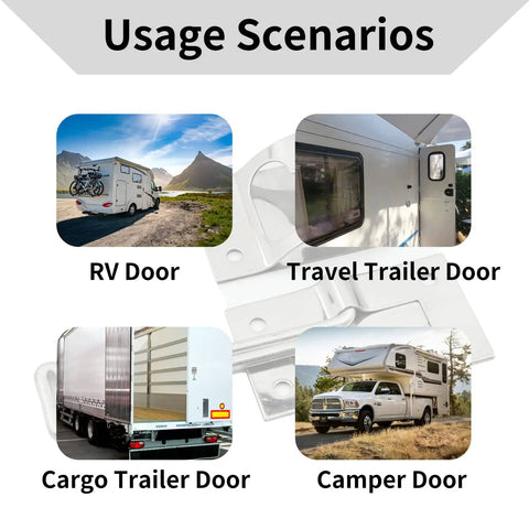 Usage scenarios for Heavy Duty Stainless Steel RV Door Holder Latch 4 Inch 2 Pack Screws Included For Trailer Camper Cargo Truck Doors.