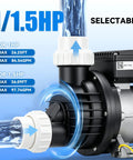 Top Shelf 1.5Hp Hot Tub Spa Pump Equipped With Strong 110V Copper Motor showcasing selectable 1/1.5HP with smooth water flow.
