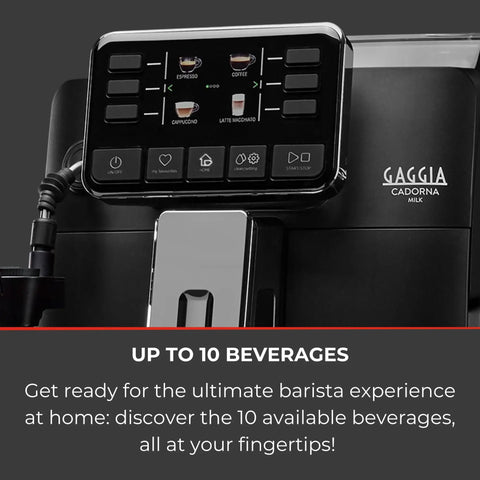 Zero Stress Super Automatic Espresso Machine With Integrated Milk Frother For Silky Latte Creations featuring control panel with drink options.