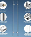 60 Inch Push Pull Door Handle Made From 304 Stainless Steel With Polished Chrome Finish, Heavy Duty Back To Back Door Pull For Glass Or Wood Doors, 1.5 Inch Diameter Tube, Easy Install, chrome tube with brass sleeve and screws