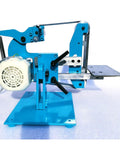 Top Notch 915X50Mm Belt Sander Rig With 750W Brushless Motor And Double Potentiometer Voltage Control Compact Polishing Buffer with blue steel frame and motor.
