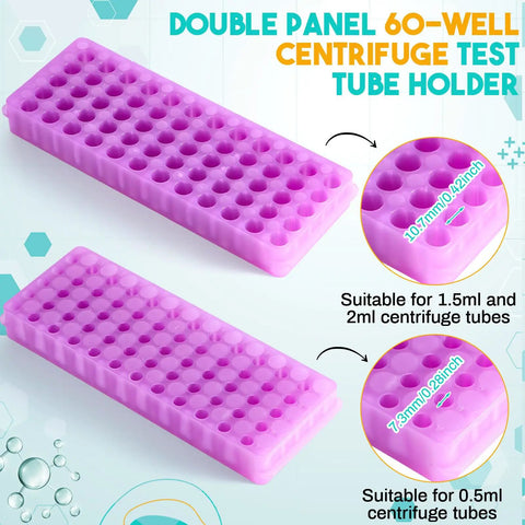 10 Pack Multi Color Microcentrifuge Tube Racks, 60 Hole Each, Double Panel Polypropylene Test Holder For 0.5 To 2 Ml Tubes
