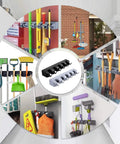 Heavy Duty Mop And Broom Holder Wall Mount Tool Organizer For Home Garden Garage Storage with five positions and six hooks