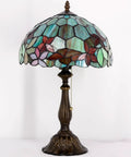 Classic Tiffany Style Table Lamp With Stained Glass Shade, 12 Inch Wide And 19 Inch Tall, Antique Bronze Base, UL Listed Cozy Reading Light With Pull Chain, Red Green Floral Pattern